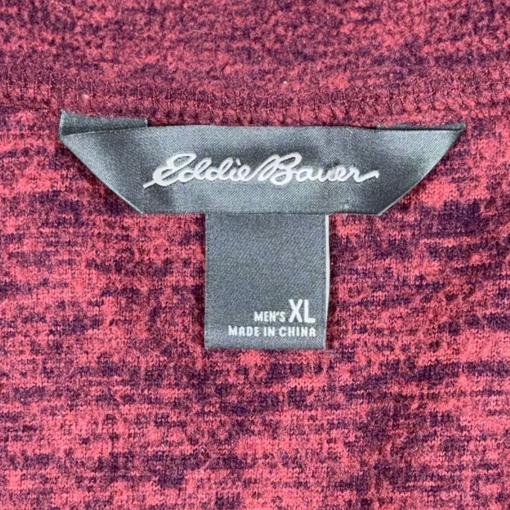 Eddie Bauer Mens XL Quarter Zip Pullover Fleece Burgundy Heather Chest Pocket
